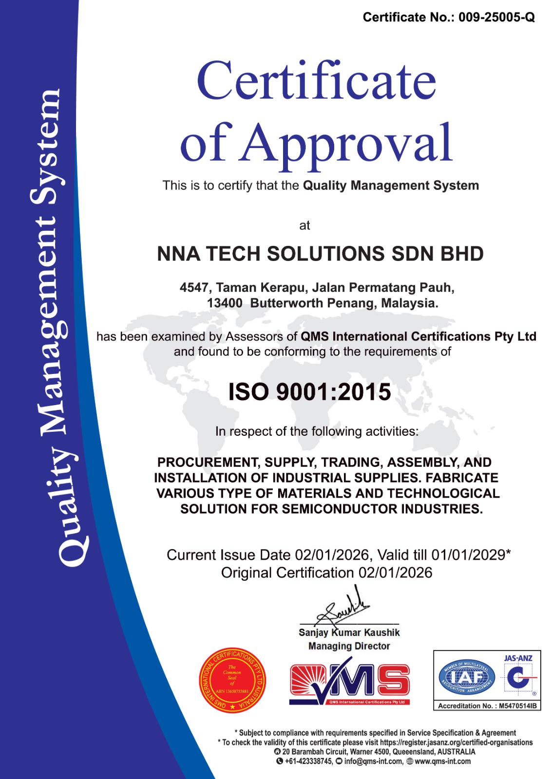 NNA Tech Solutions Sdn Bhd ISO 9001:2015 Certificate